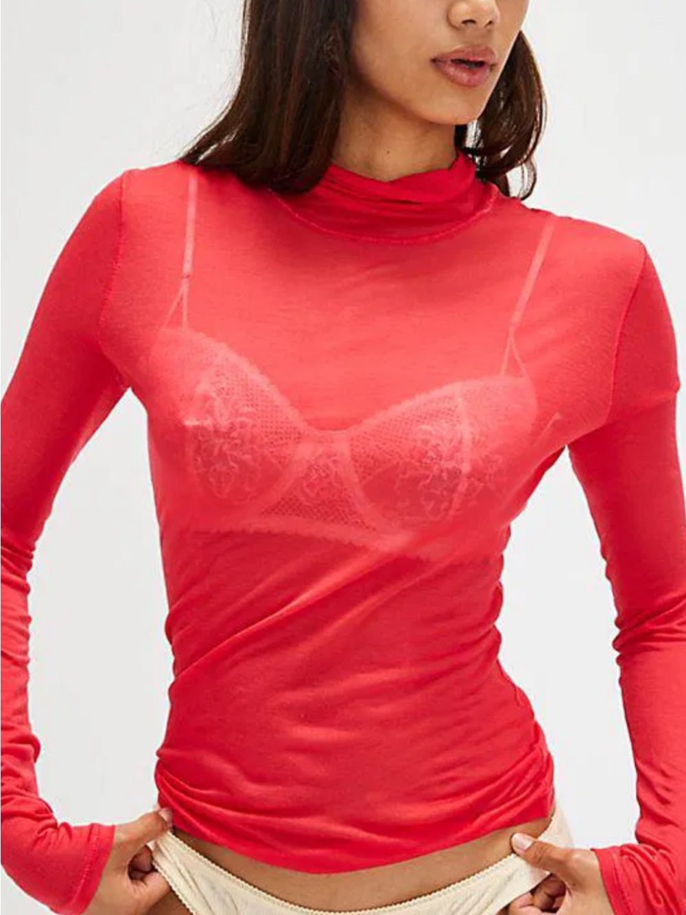 Free People On Air Sheer Long-Sleeve Mock Neck
